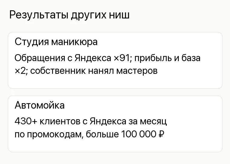 Реклама студии йоги: Результаты других ниш