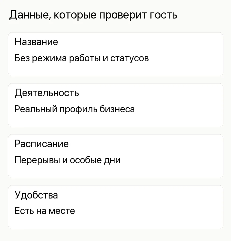 Яндекс Справочник: где вход и как управлять компанией: Данные, которые проверит гость